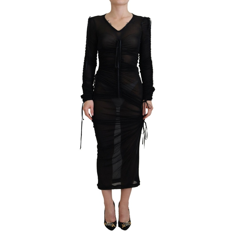 Dolce & Gabbana Black Viscose Bodycon Sheath Midi Dress