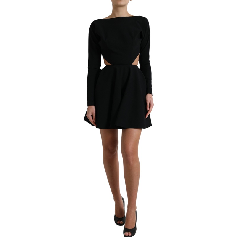 Dolce & Gabbana Black Viscose Cut Out A-line Long Sleeves Mini Dress