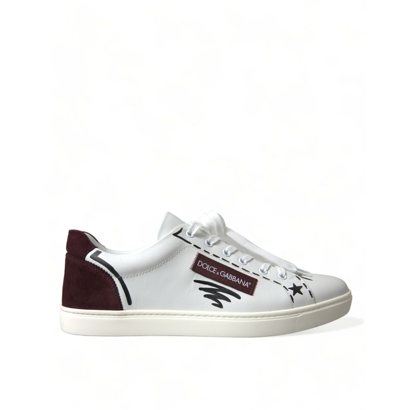 Dolce & Gabbana White Bordeaux Leather Logo Low Top Sneakers Shoes
