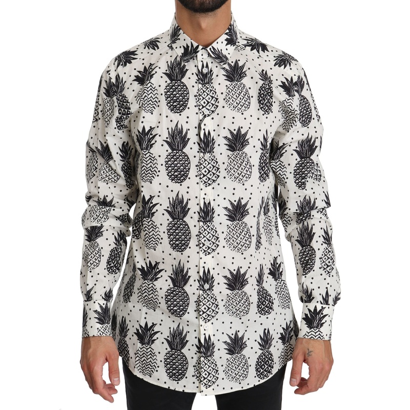 Dolce & Gabbana White Pineapple Cotton Top Shirt