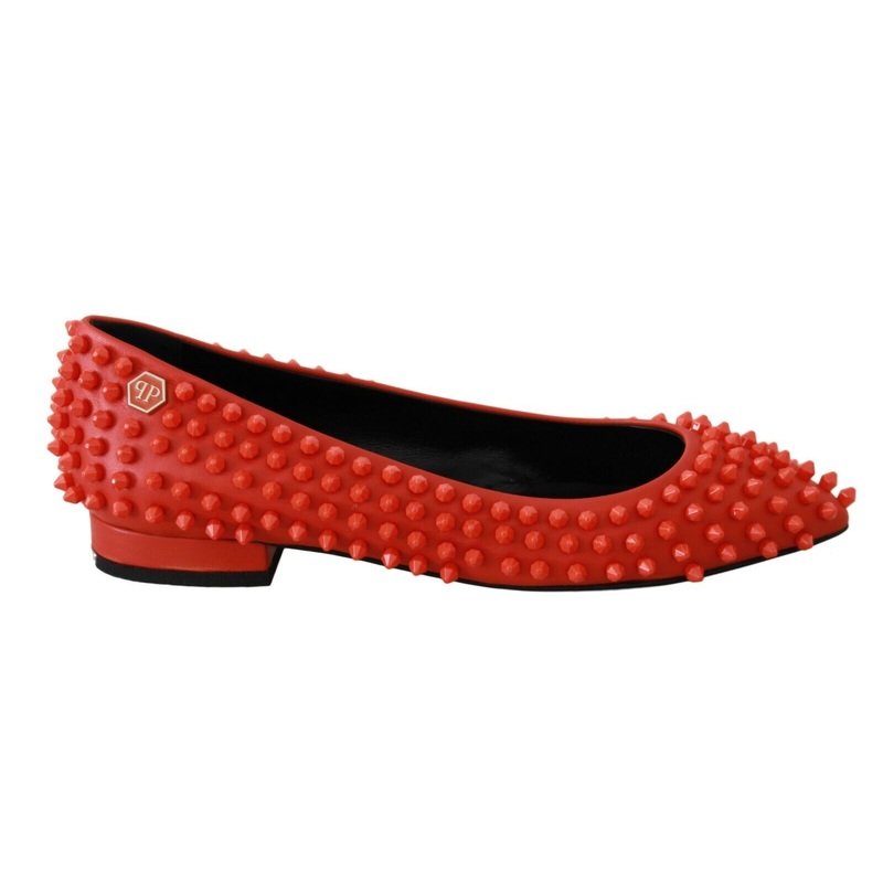 Philipp Plein Orange Leather Ballerina WHAT I DO Flats Shoes
