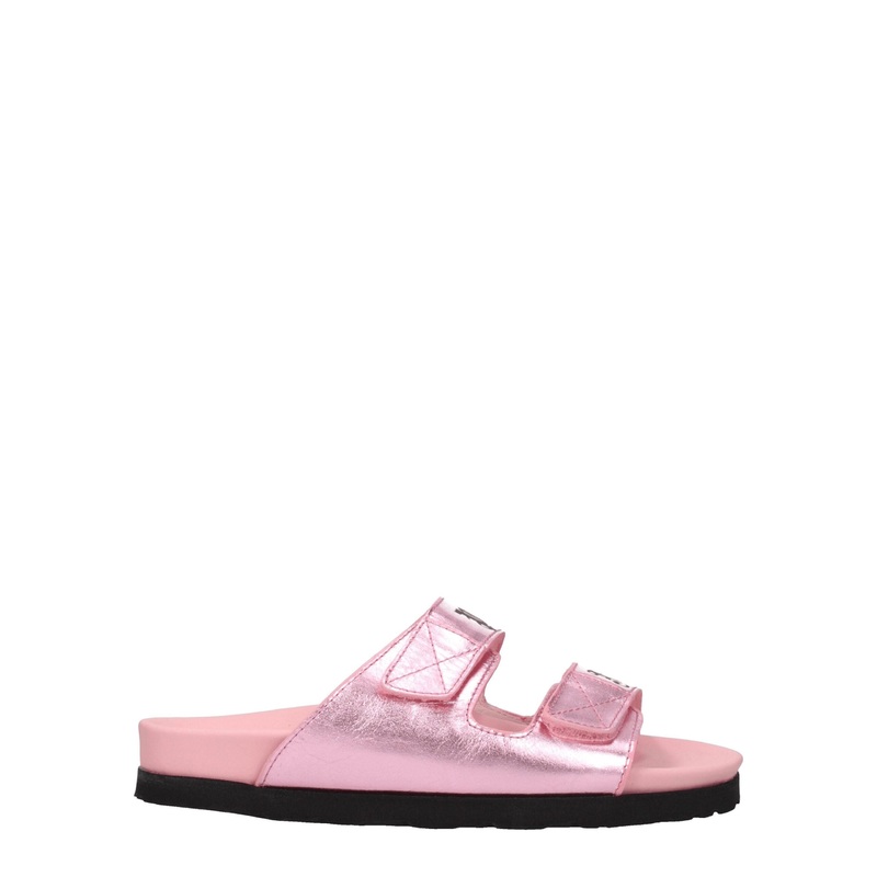 Palm Angels Pink Leather Slippers Sandals