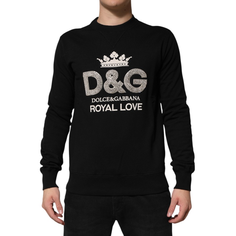 Dolce & Gabbana Black Cotton DG Crystal Embellished Sweater