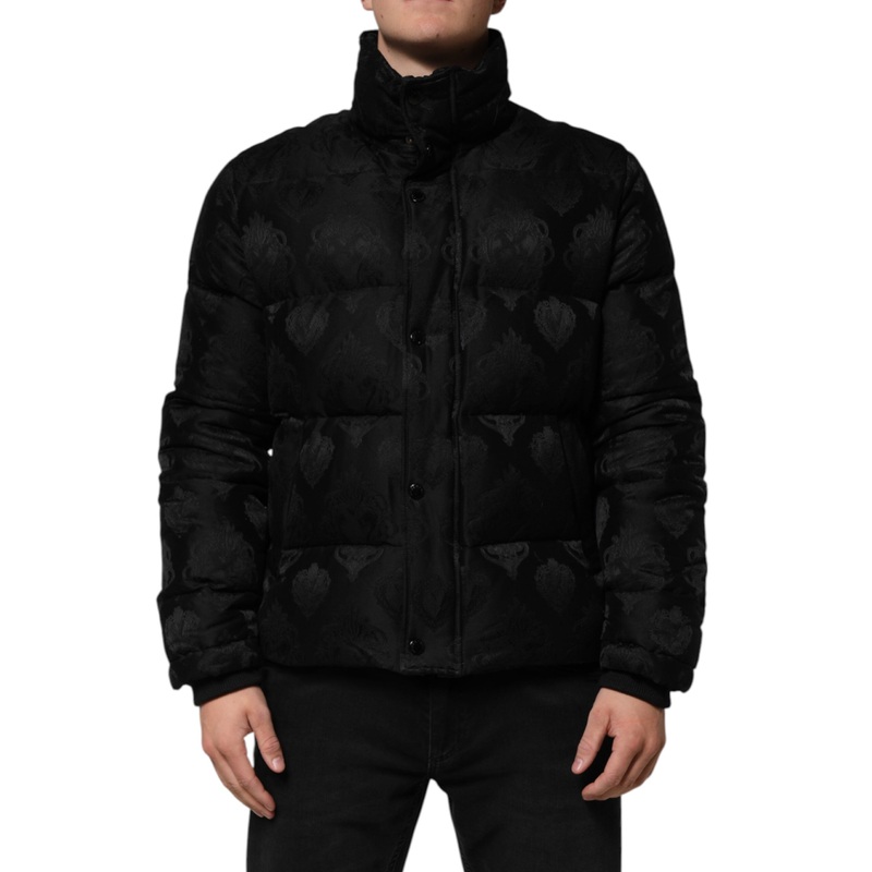 Dolce & Gabbana Black Jacquard Quilted Puffer Bomber Jacket