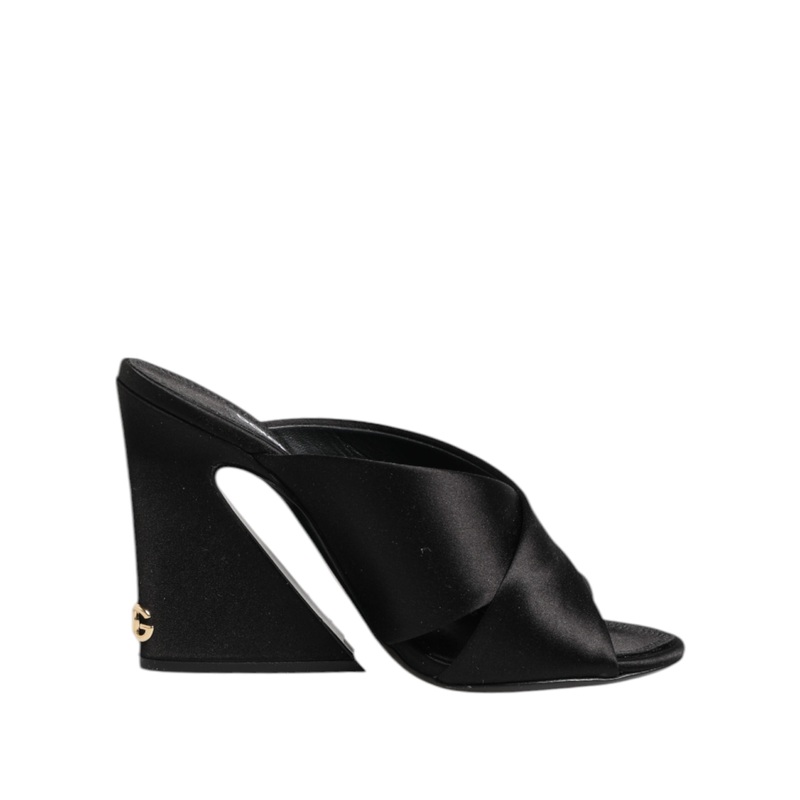 Dolce & Gabbana Black Logo KEIRA Satin Slides Sandals Shoes