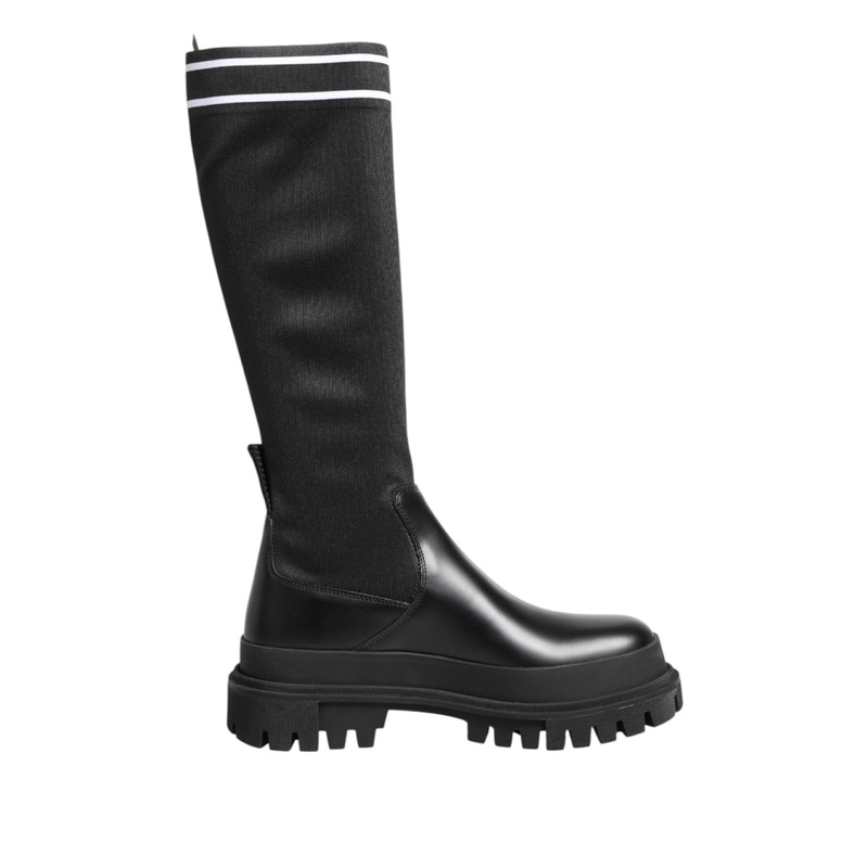 Dolce & Gabbana Black White Polyester Socks High Boots Shoes