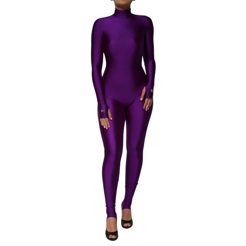 Dolce & Gabbana Purple Nylon Turtleneck Bodycon Jumpsuit Dress