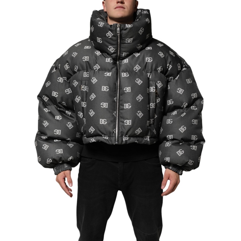 Dolce & Gabbana Black DG Monogram Full Zip Puffer Men Jacket