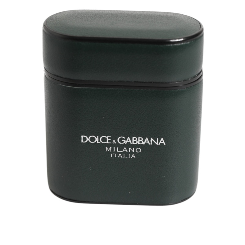 Dolce & Gabbana Black Leather Logo Print Flip Holder Men Airpods Case