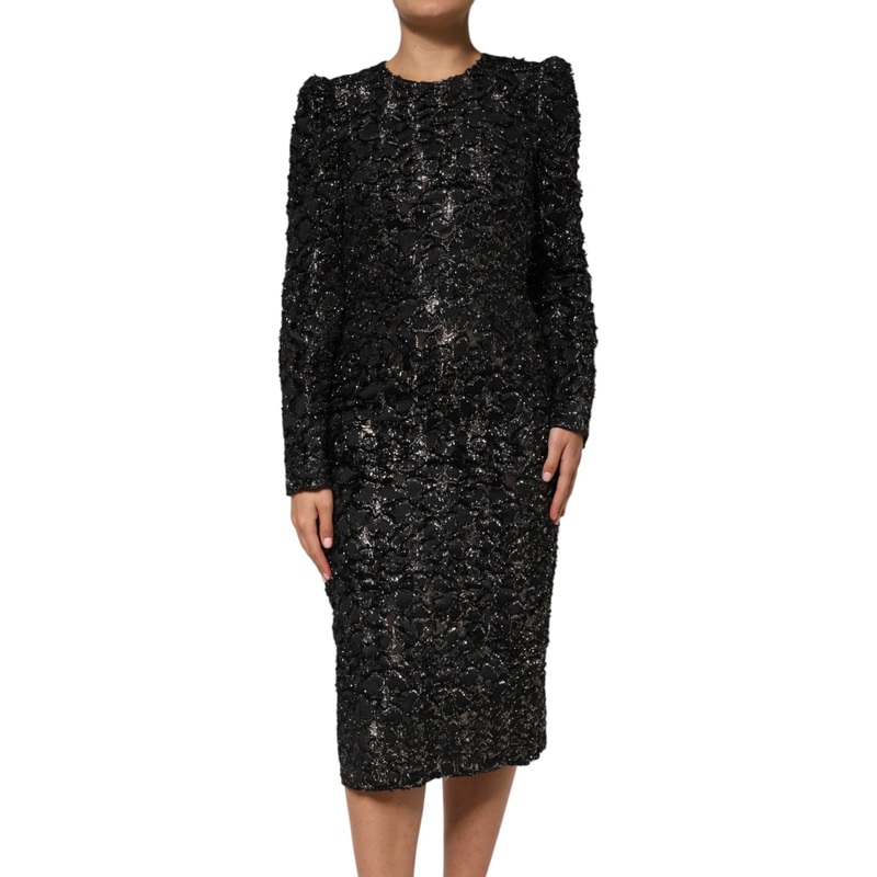 Dolce & Gabbana Black Sequin Boucl Tweed Sheath Dress