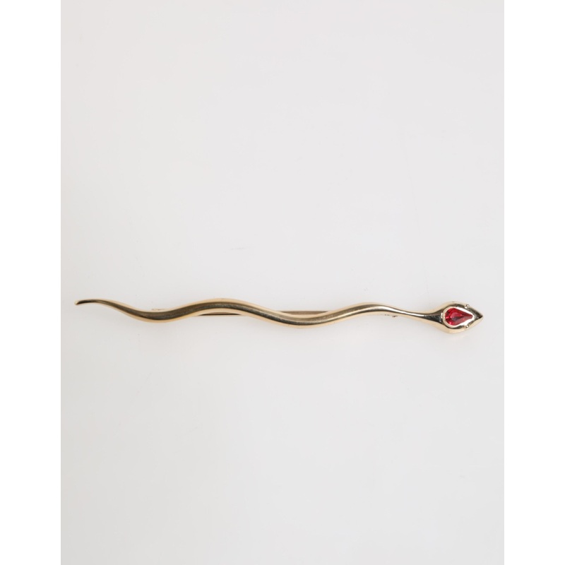 Dolce & Gabbana Gold Brass Red Crystal Spilla Serpente Mens Brooch Pin