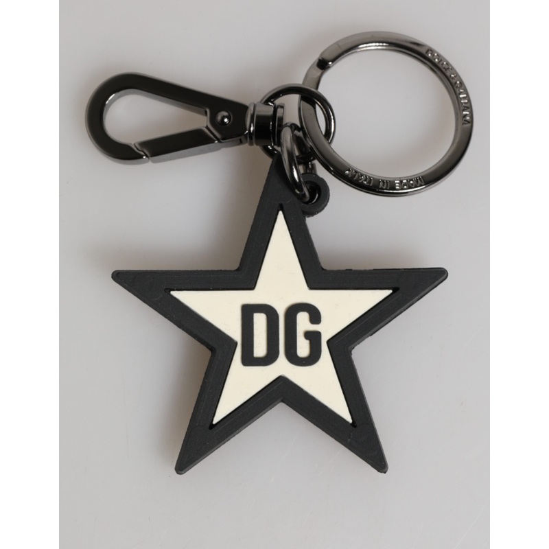 Dolce & Gabbana White Black DG Logo Star Rubber Men’s Keychain Keyring