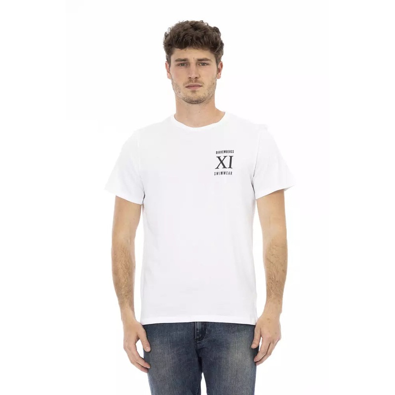 Bikkembergs Elegant White Front Print T-Shirt