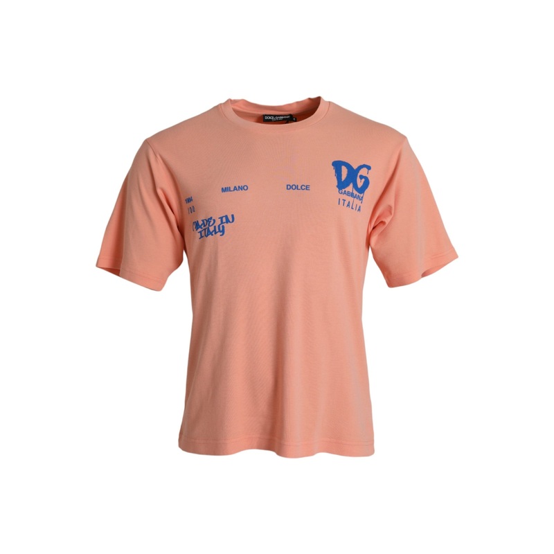 Dolce & Gabbana Coral Cotton Logo Print Short Sleeve T-shirt