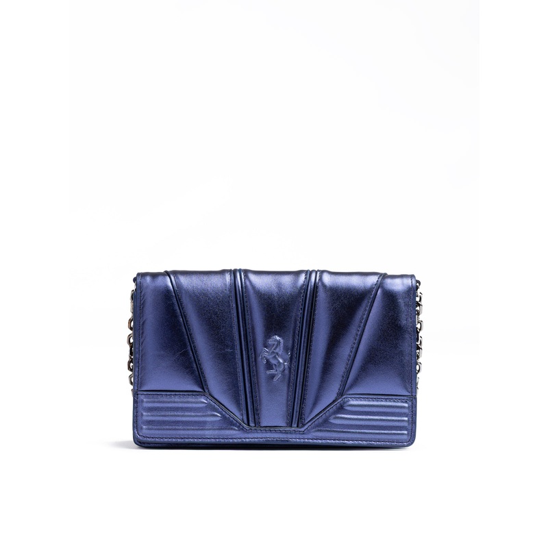 Ferrari Metal blue GT patent leather bag with chain