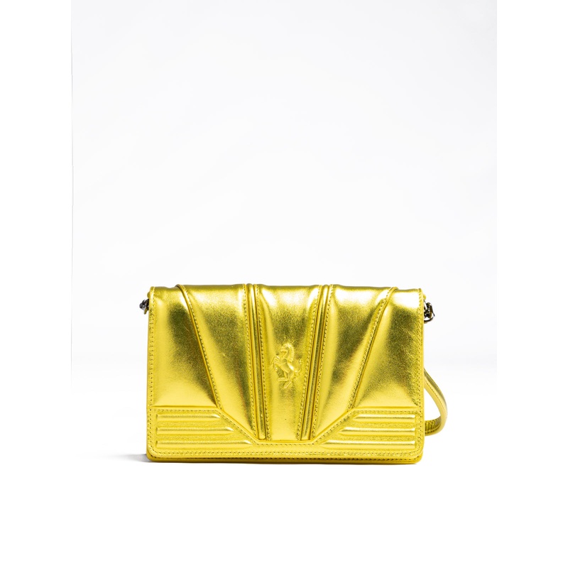Ferrari Metal Yellow GT patent leather bag with chain
