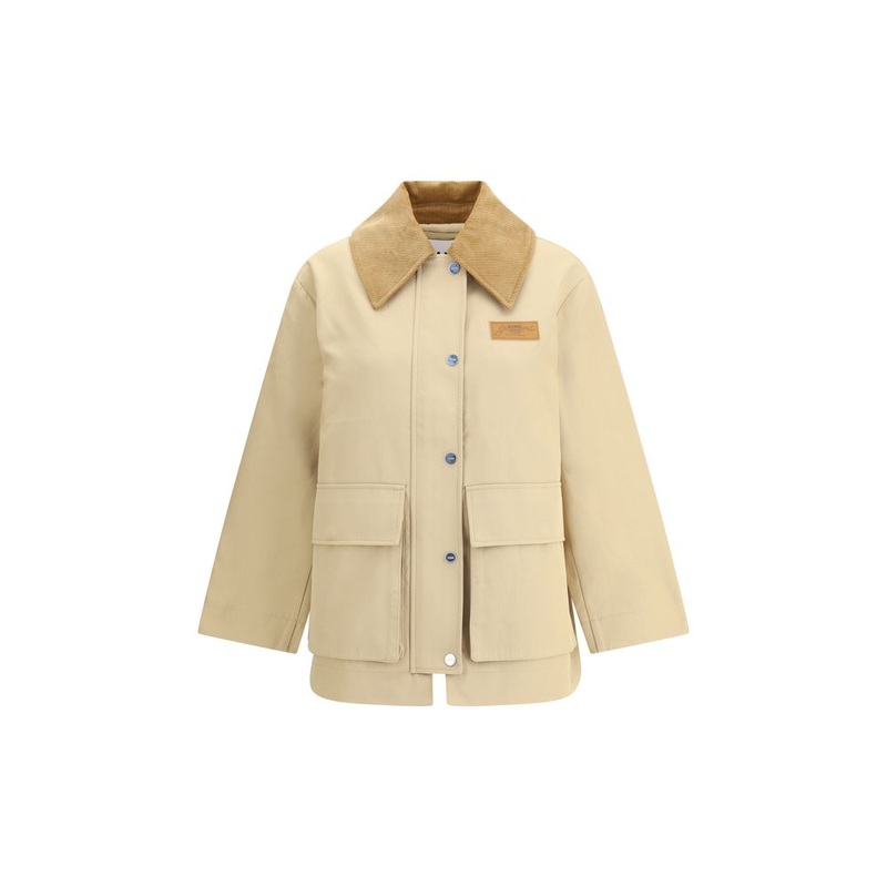 Ganni Cotton Jacket with corduroy collar