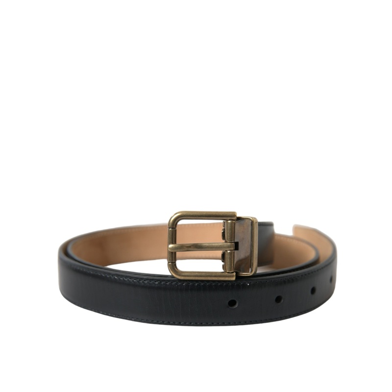 Dolce & Gabbana Black Calf Leather Gold Metal Buckle Belt