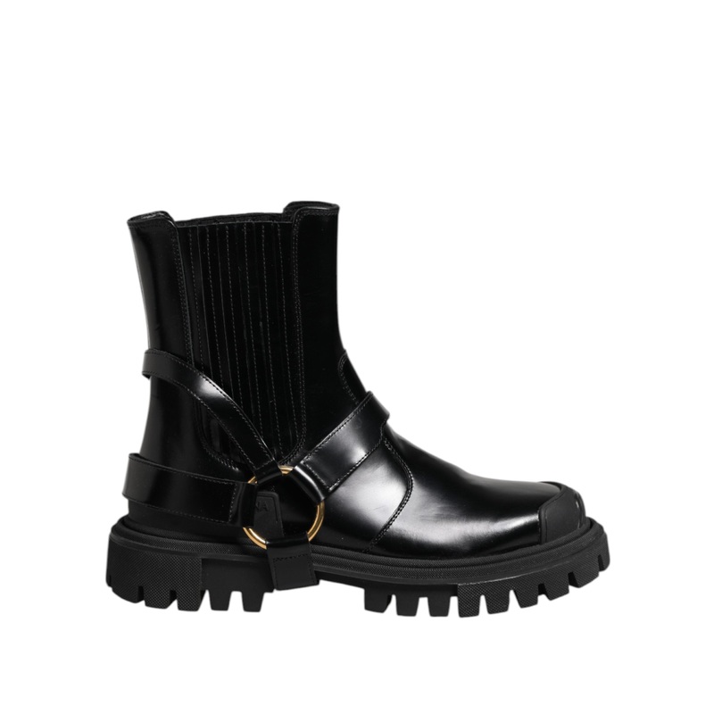 Dolce & Gabbana Black Leather Chelsea Men Short Boots Shoes