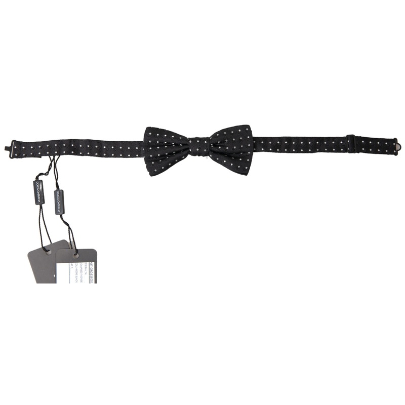 Dolce & Gabbana Black Polka Dot Silk Adjustable Men Neck Papillon Bow Tie