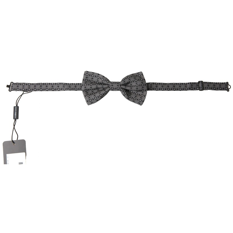 Dolce & Gabbana Black White Pattern Adjustable Neck Papillon Bow Tie