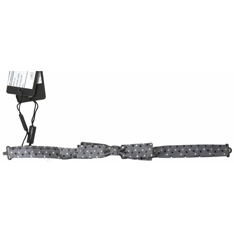 Dolce & Gabbana Gray Polka Dot Silk Adjustable Men Neck Papillon Bow Tie