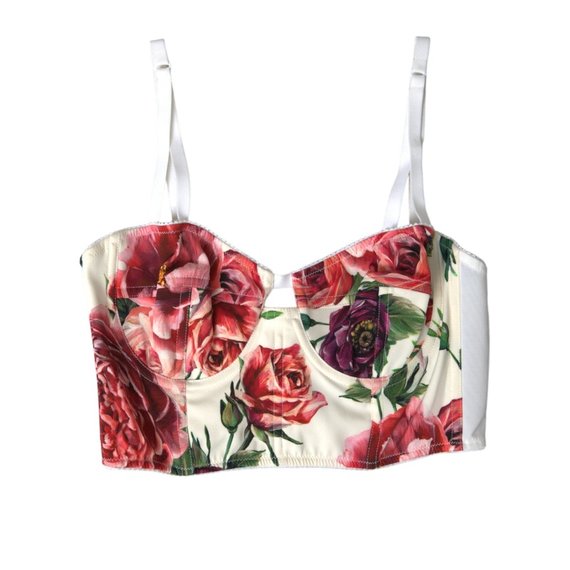 Dolce & Gabbana Multicolor Floral Sleeveless Bustier Crop Top