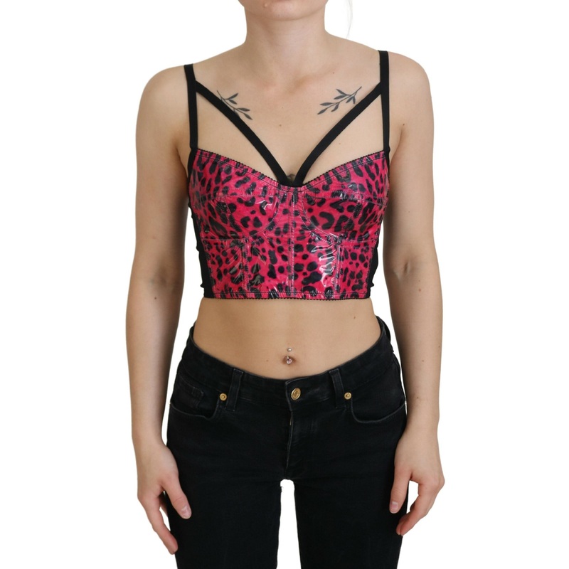 Dolce & Gabbana Pink Leopard Print Cropped Bustier Corset Top