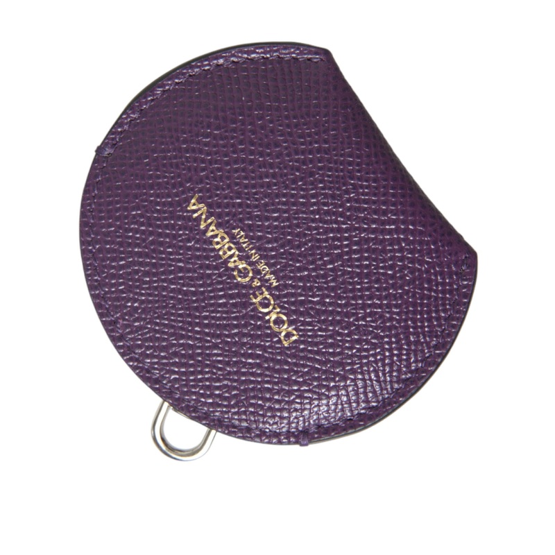 Dolce & Gabbana Purple Calfskin Leather Round Logo Hand Mirror Holder