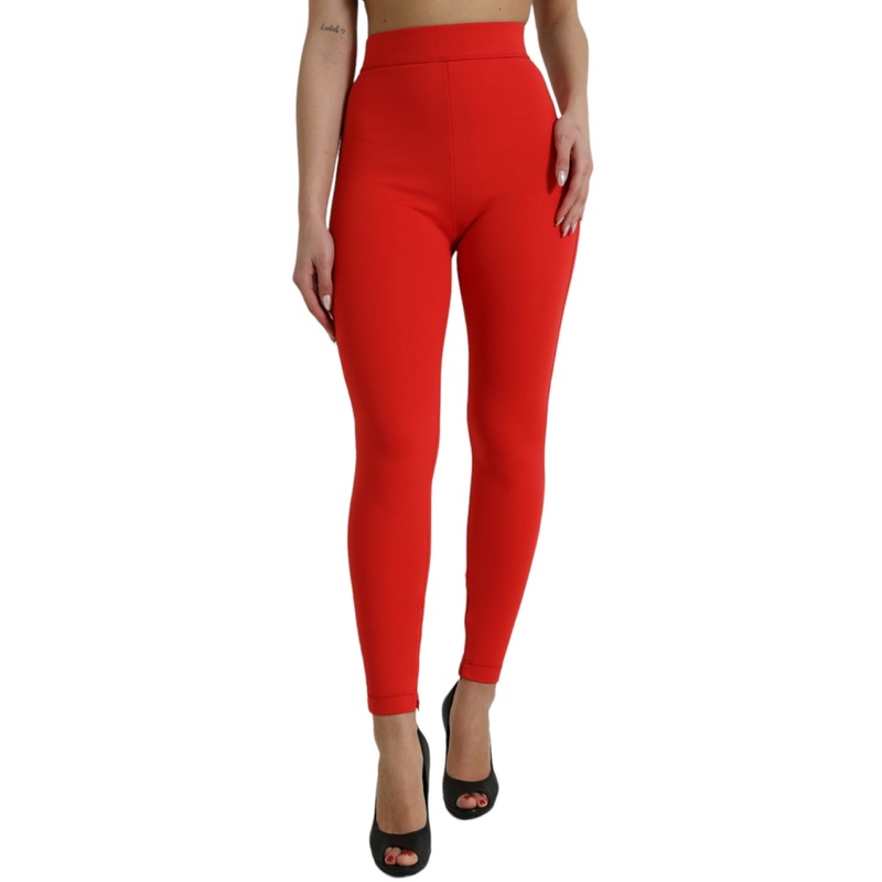 Dolce & Gabbana Red Nylon Stretch Slim Leggings Pants