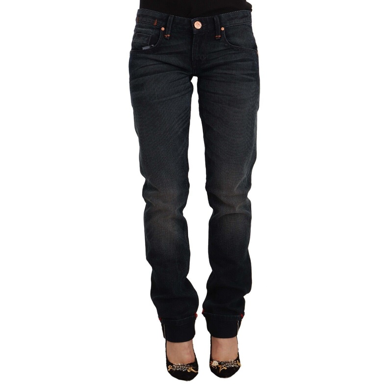 Acht Black Washed Cotton Skinny Denim Low Waist Jeans