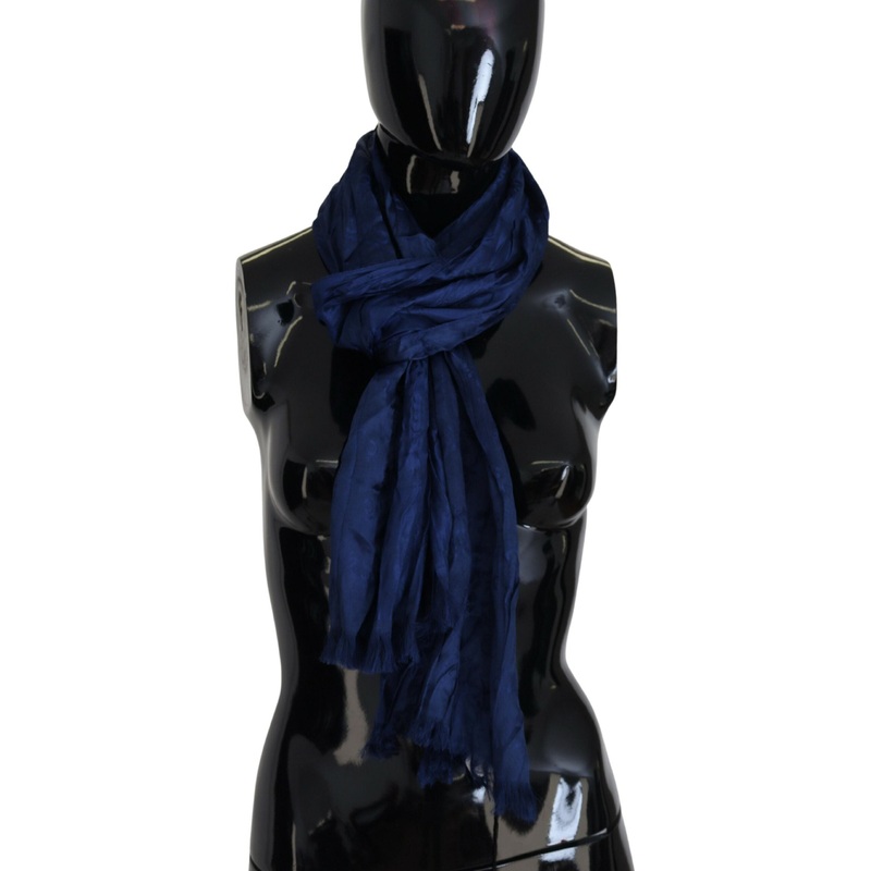 Costume National Blue Silk Shawl Foulard Fringes Scarf