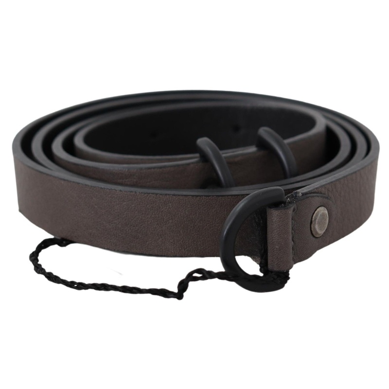 Costume National Brown Leather Skinny Round Buckle Belt