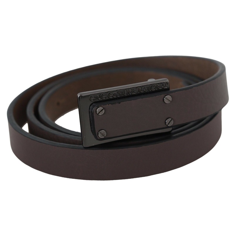 Costume National Brown Leather Tactical Logo Screw Buckle Belt
