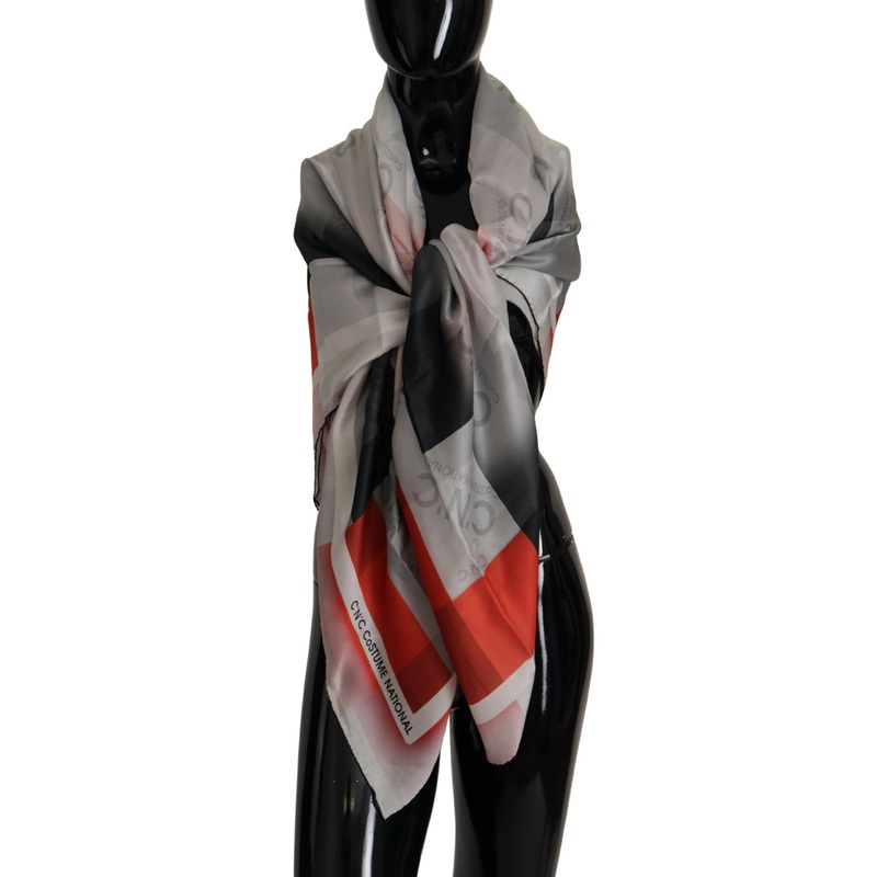 Costume National Gray Red Shawl Foulard Wrap Scarf