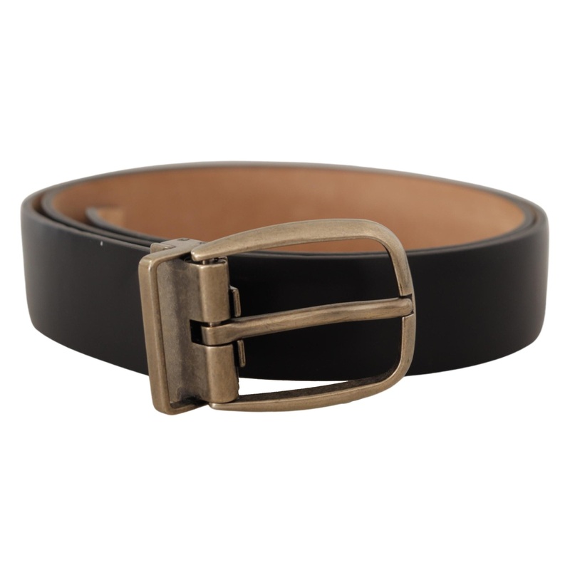 Dolce & Gabbana Black Brown Backend Leather Vintage Metal Buckle Belt