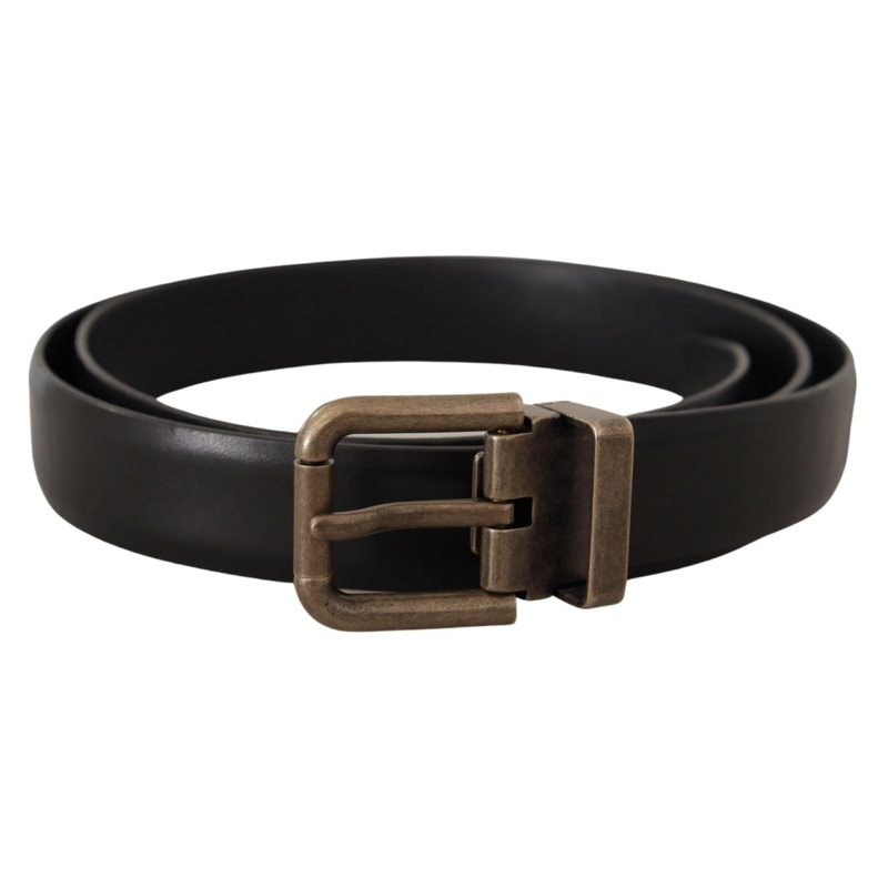 Dolce & Gabbana Black Calf Leather Brushed Brass Box Buckle Belt