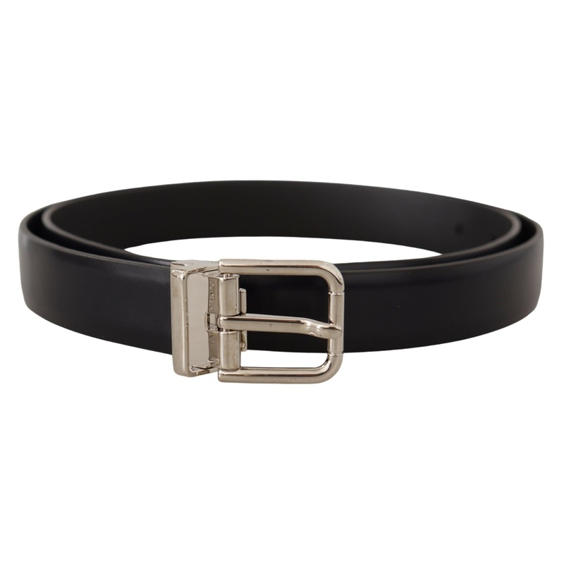 Dolce & Gabbana Black Calf Leather Classic Logo Metal Buckle Belt