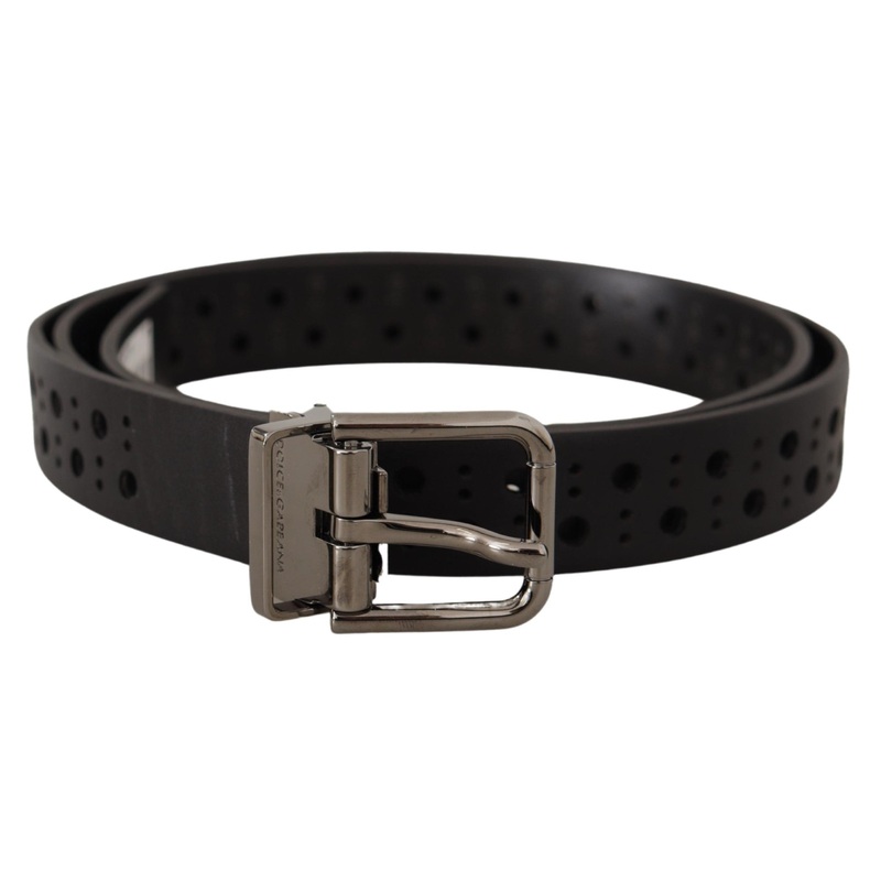 Dolce & Gabbana Black Calf Leather Perforated Metal Buckle Belt