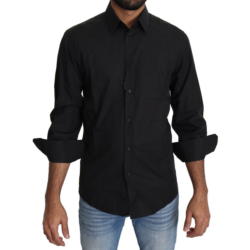 Dolce & Gabbana Black Cotton Formal Dress Men Top Shirt