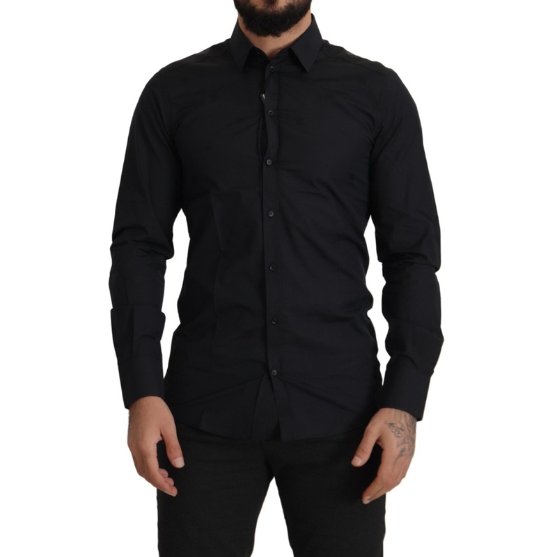 Dolce & Gabbana Black Cotton GOLD Slim Fit Dress Shirt