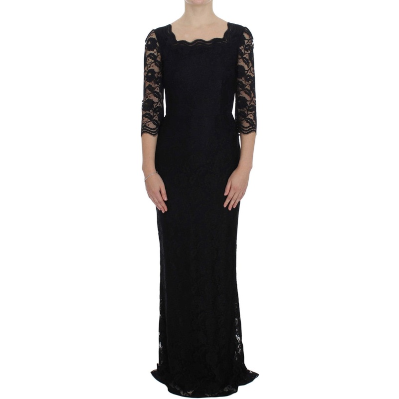 Dolce & Gabbana Black Floral Lace Long Ball Maxi Dress