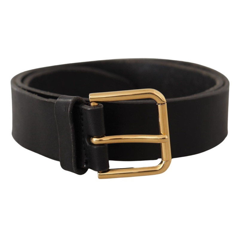 Dolce & Gabbana Black Leather Gold Tone Logo Metal Buckle Belt