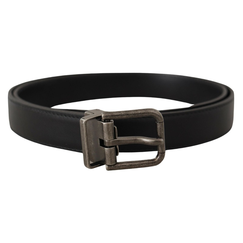 Dolce & Gabbana Black Plain Leather Vintage Logo Metal Buckle Belt