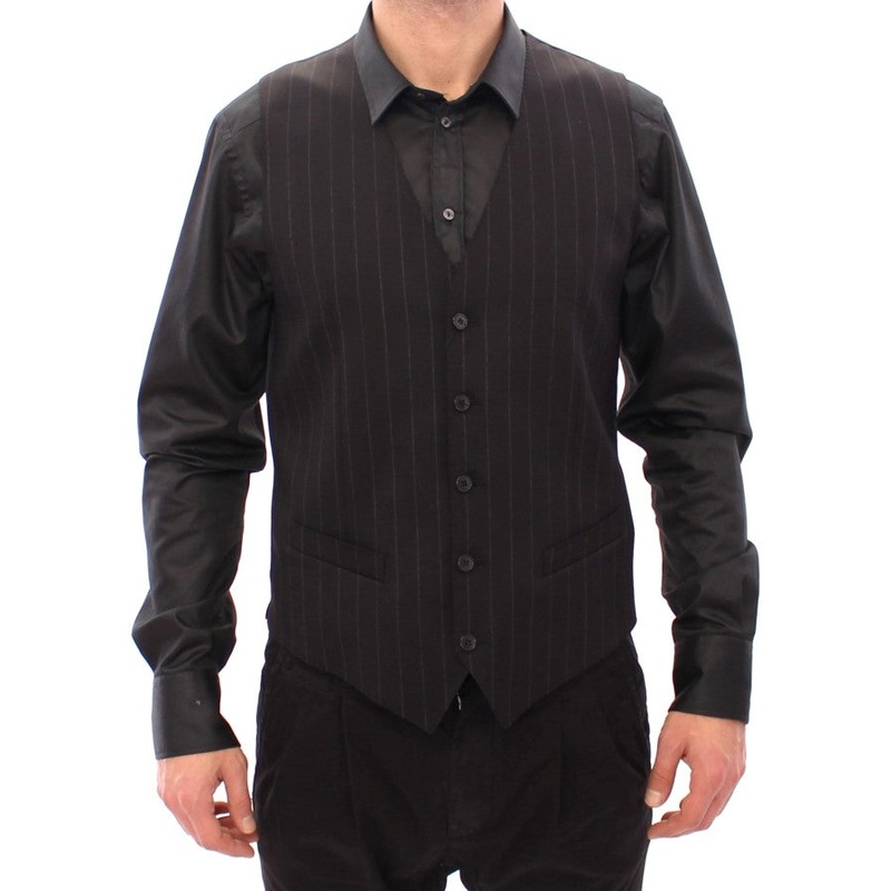 Dolce & Gabbana Black Striped Wool Logo Vest