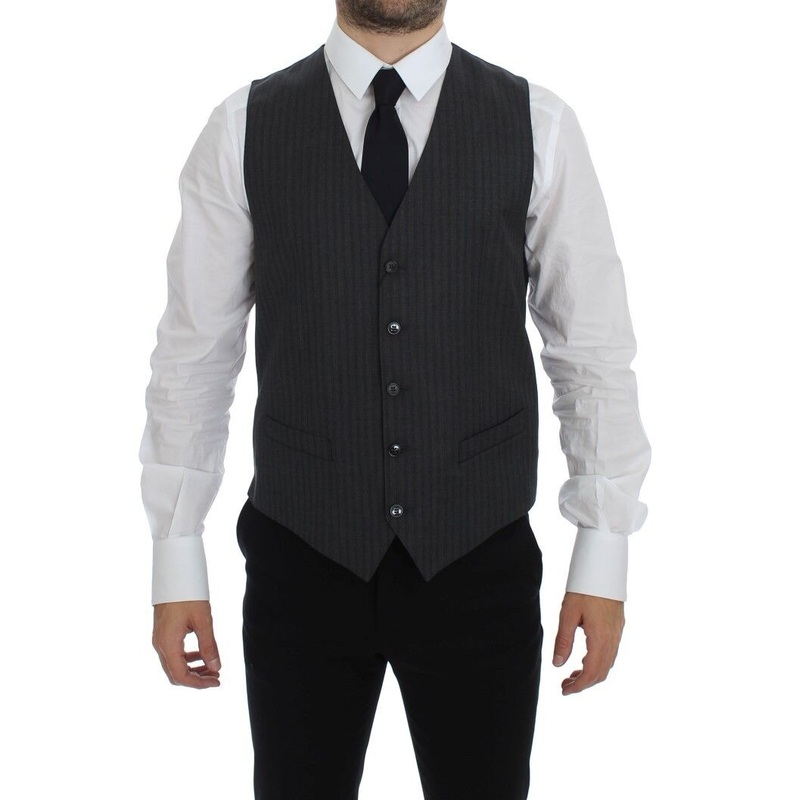 Dolce & Gabbana Black Striped Wool Single Breasted Vest