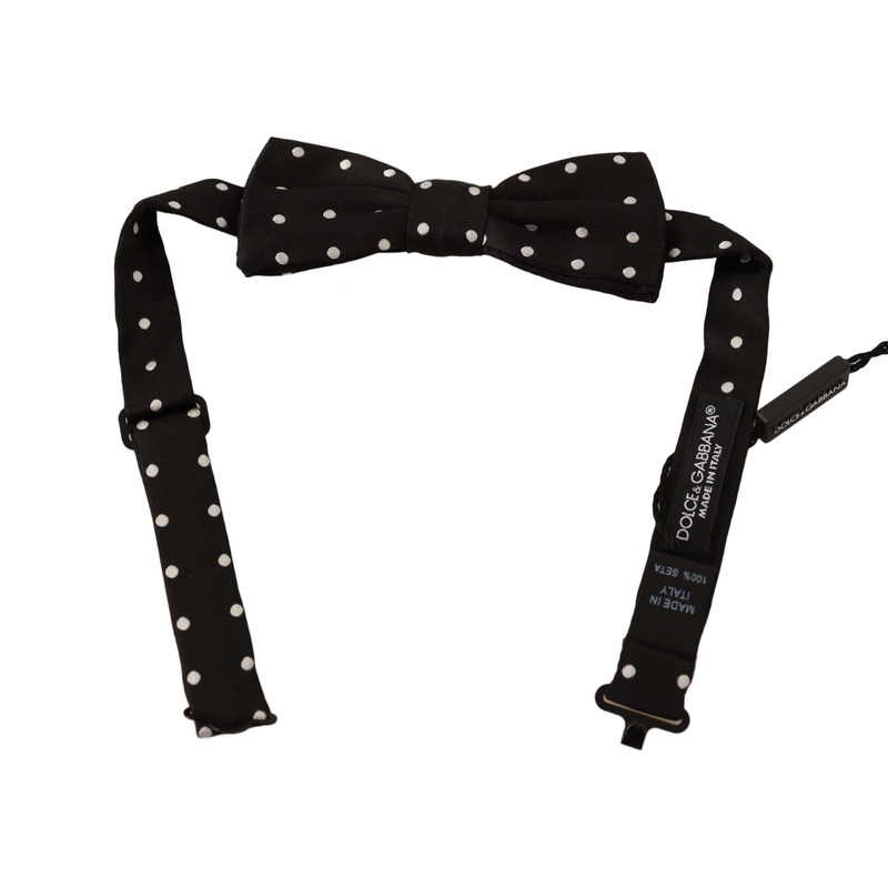Dolce & Gabbana Black White Polka Dot Silk Adjustable Neck Papillon Bow Tie