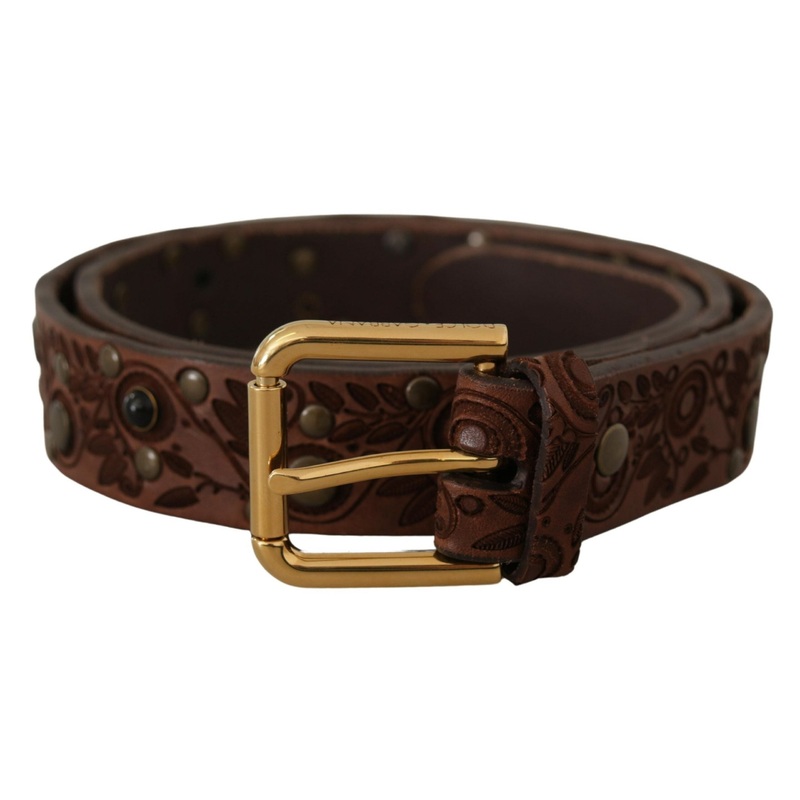 Dolce & Gabbana Brown Calf Leather Embossed Gold Metal Buckle