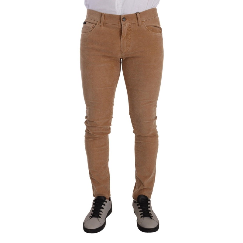Dolce & Gabbana Brown Corduroy Cotton Skinny Slim Fit Jeans