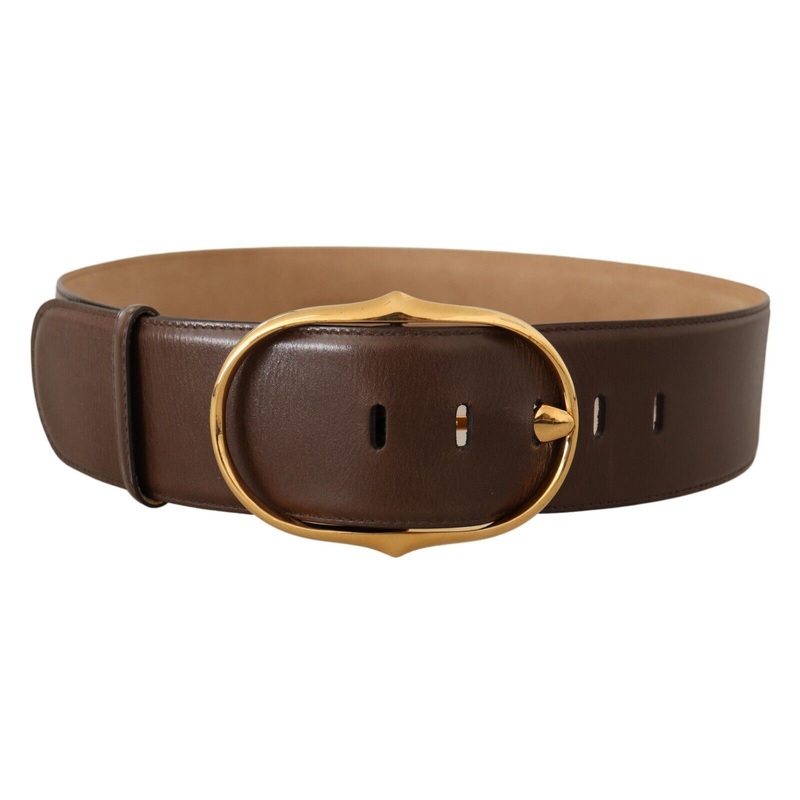 Dolce & Gabbana Brown Leather Gold Metal Oval Buckle Belt